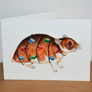 Biglietto di auguri di Natale con criceto, biglietto d&#39;auguri festivo per criceto dorato