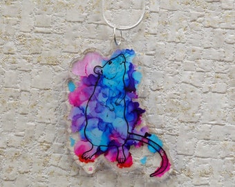 Splodgy Rat Necklace, Ink Splattered Rat Design, Rat Acrylic Charm Pendant