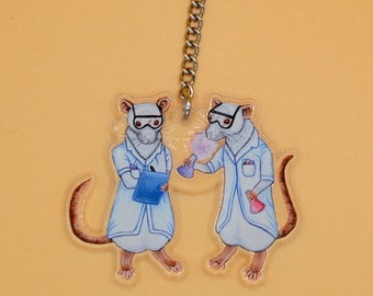 Rat Scientists Keyring, Lab Rat Keychain, Rat Acrylic Charm, Great for Science Lovers, Lab Workers