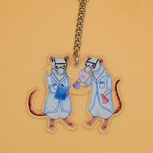 Rat Scientists Keyring, Lab Rat Keychain, Rat Acrylic Charm, Great for Science Lovers, Lab Workers