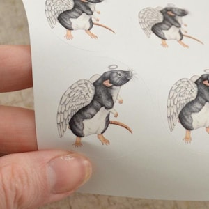 Feuille d'autocollants anges rats, 35 autocollants sur une feuille A4