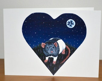 Tarjeta de felicitación de rata con capucha - Tarjeta de rata Dumbo gris - Ideal para los amantes de las ratas