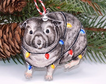 Guinea Pig Christmas Decoration, Festive Cavy Tree Hanger