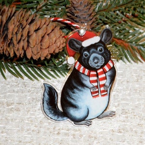 Christmas Chinchilla Decoration, Acrylic Chinchilla Art, Festive Gift, Hanging Decoration for Chinchilla Lovers or Gift Idea