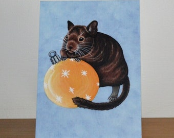 Degu Christmas Card, Festive Degu Greetings Card, Pet Degus