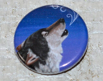 Wolf Howling Button Badge, Wolf Pin Badge