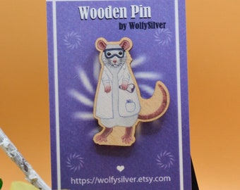 Lab Rat Wooden Pin Badge, Lab Rat, Scientific Rat, Science Gift, Lab Rat Gift, Lab Worker Gift, Vet Pin Badge, Vet Nurse Gift