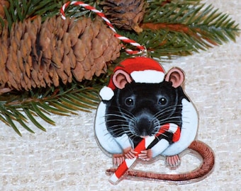 Black Hooded Rat Christmas Decoration, Rat Festive Deco, Rat Xmas Tree Decoration, Great for Rat Lovers