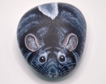 Grey Chinchilla Stone, Hand Painted Chinchilla Rock, Paperweight or Memorial Art