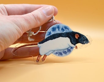 Rat Decoration, Jumping Rat Charm, Pet Rat Moon Design, Rat Memorial