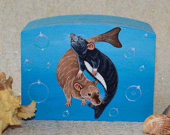 Rat Money Box, Mermaid Rat Fantasy Design, Hand Painted Wooden Money Box