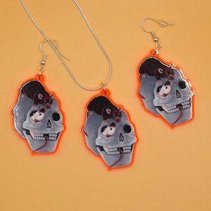 Rats and Skull Necklace and Earrings, Halloween Rat Jewellery, Pet Rat Lovers, Halloween Pendant, Gothic Skull
