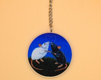 Mouse Keyring, Pet Mice Key Chain, Satin Fancy Mice Gift, Cute Pet Mouse Gift
