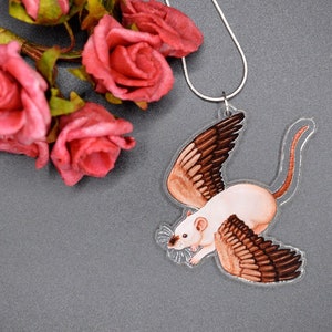 Siamesische Ratte Anhänger, Ratte Halsketten-Charme, Acryl Ratte Schmuck, Ratte Geschenkidee