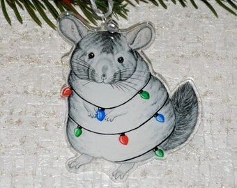 Chinchilla Christmas Decoration, Festive Chinchilla Acrylic Charm, Chinchilla Gift
