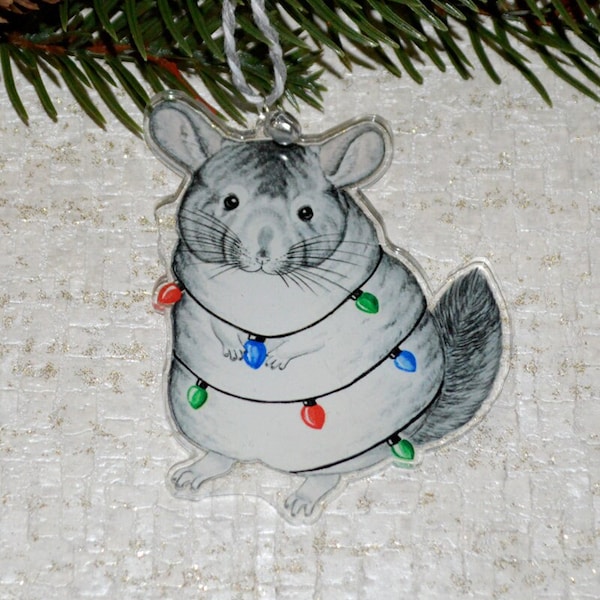 Chinchilla Christmas Decoration, Festive Chinchilla Acrylic Charm, Chinchilla Gift