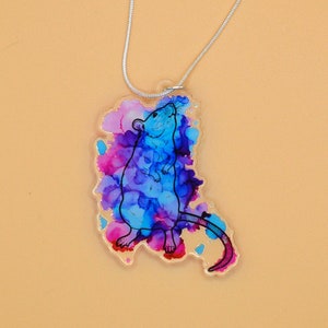Splodgy Rat Necklace, Ink Splattered Rat Design, Rat Acrylic Charm Pendant