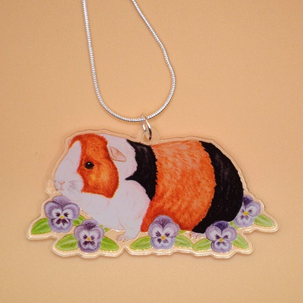 Guinea Pig Necklace, Tricolour Guinea Pig Pendant, Cavy Jewellery