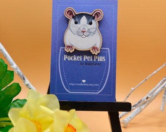 Roan Rat Pin Badge, Wooden Husky Rat Pin, Pocket Pet Pins, Rat Design Badge, Rat Lovers