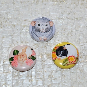 Rat Button Badges, 25mm Rat Design Badges