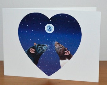 Heart Rats Greetings Card - Blank Greetings Card - Featuring Pet Rats - Rat Lover