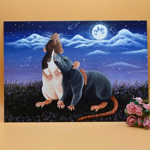 Rat Friends Art Print, A5 Cute Rats Art, Rat Room Decoration, Unframed Rat Print