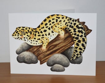 Tarjeta de felicitación de gecko leopardo, arte de gecko manchado