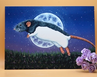 Rat Art Print, Hooded Rat Art, Cute Rat Artwork, A5 Sized Art Print