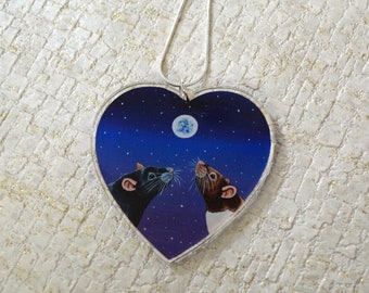 Heart Rat Pendant, Pet Rats Necklace, Heart Shaped Charm, Moonlight Themed, Great for Rat Lovers