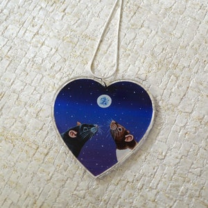 Heart Rat Pendant, Pet Rats Necklace, Heart Shaped Charm, Moonlight Themed, Great for Rat Lovers