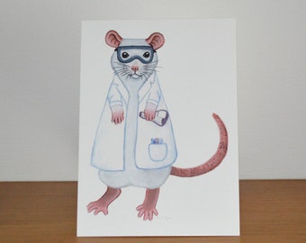 Tarjeta de felicitación de rata de laboratorio, estudiante de ciencias, tecnología de laboratorio, investigador, tarjeta para un profesor o estudiante veterinario