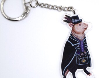 Champagnefärgad Steampunk Råttnyckelring, Råttväska Berlock