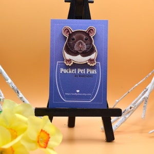 Pocket Pet Pins, Agouti Rat Pin Badge, Houten Rat Pin, Draagbare Rat Art