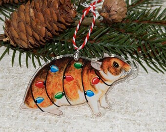 Hamsterjuldekoration, gyllene hamsterberlock i akryl, julgransdekorationer till husdjur med hamster