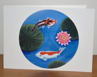 Tarjeta de felicitación Koi - Carpa Koi - Tarjeta de pez dorado - Regalo de pescador