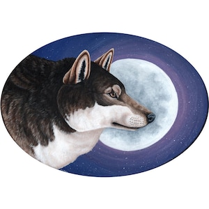 Wolf Original Painting, Oval Stretched Canvas Wolf Art