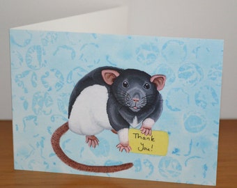 Rat Thank You Card, Rat Lovers Greetings Card, Thanks, Great for Rat Owners, Vets, Friends, Black Hooded Rat Card