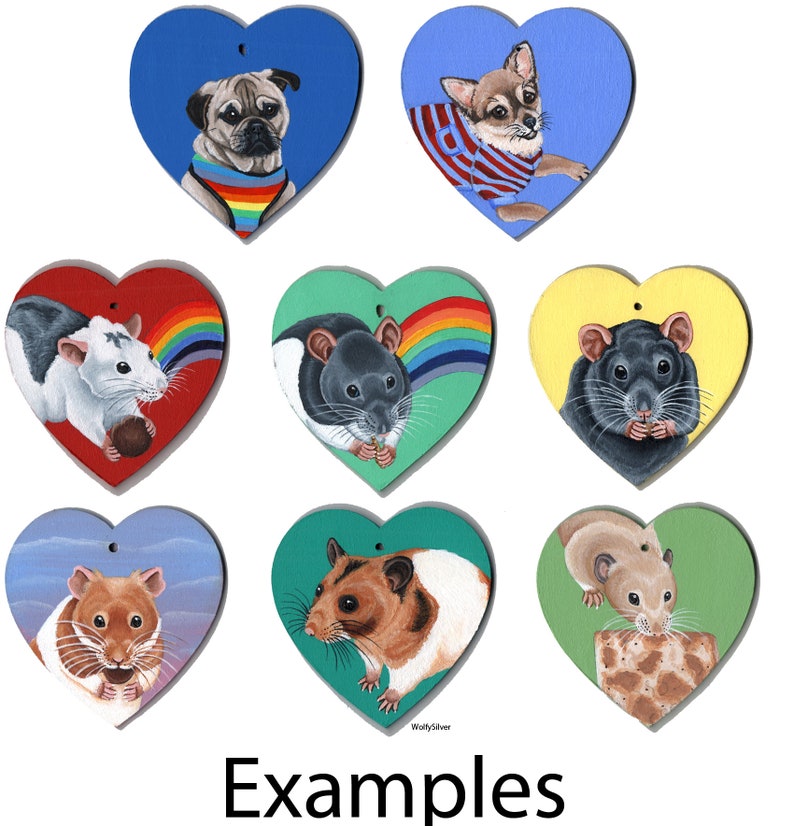 Custom Painted Wooden Heart, Any Pet Painted, Hangable, Pet Portrait, Cat, Dog, Rat, Rodent, Rabbit, Degu, Guinea Pig Cavy, Hamster etc image 3