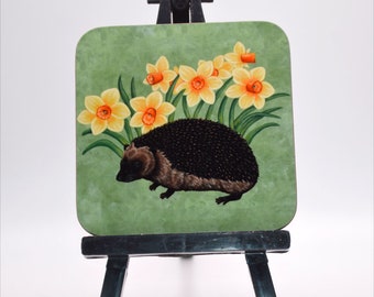 Hedgehog Coaster, Springtime Hedgehog with Daffodils Design