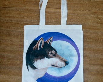 Wolf Tote Bag, Wolf and Moon Shopping Bag