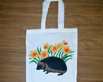 Hedgehog Tote Bag, Hedgehog and Daffodils Design Shopper