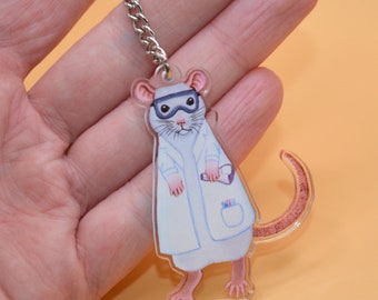 Lab Rat Keyring, Laboratory Rat, Albino Science Rat Keychain