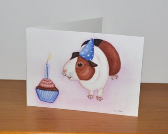 Guinea Pig Birthday Card - Tri-coloured Guinea Pig Greetings Card - Great for Cavy Owners