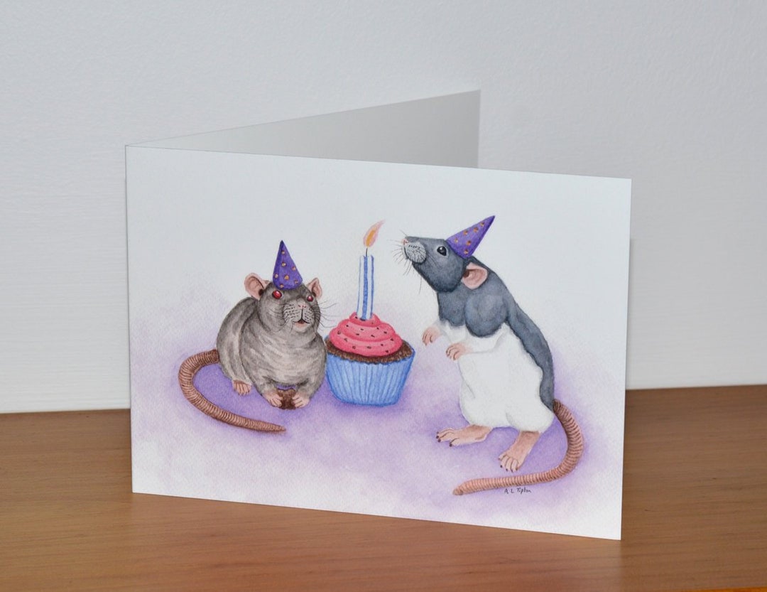 Rats Rats We Re The Rats Birthday Rat Birthday Card - Two Rats Enjoying a Birthday Cake and Party - Rat