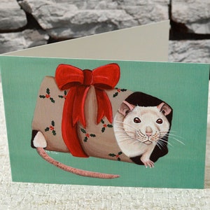 Albino White Rat Wrapped Up Christmas Card - Single Card - Festive Design for Rat Lovers