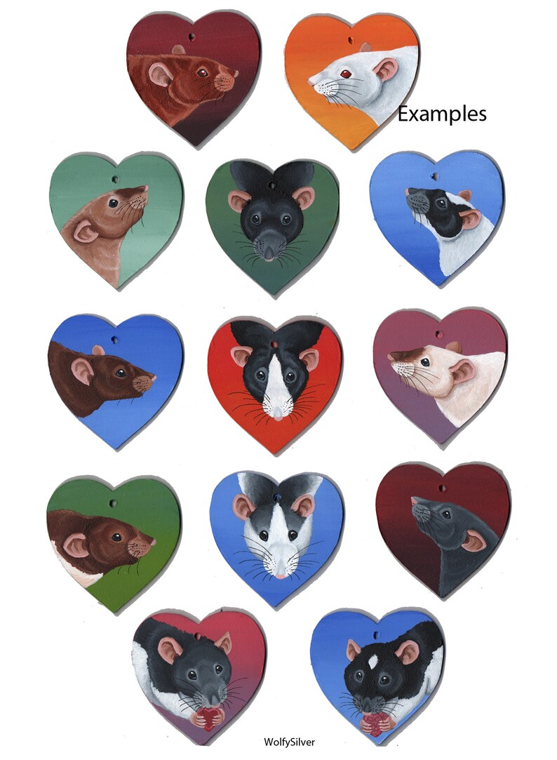 Corazón de madera pintado a medida, cualquier mascota pintada, ahorcable, retrato de mascota, gato, perro, rata, roedor, conejo, degu, conejillo de indias Cavy, hámster, etc. imagen 5