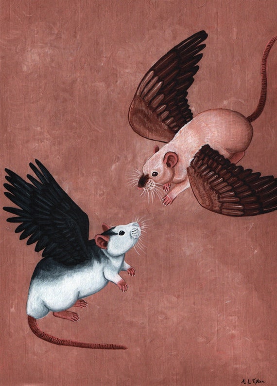 SECONDS Rat A4 Print Come Fly With Me Fine Art Print of Two Rats