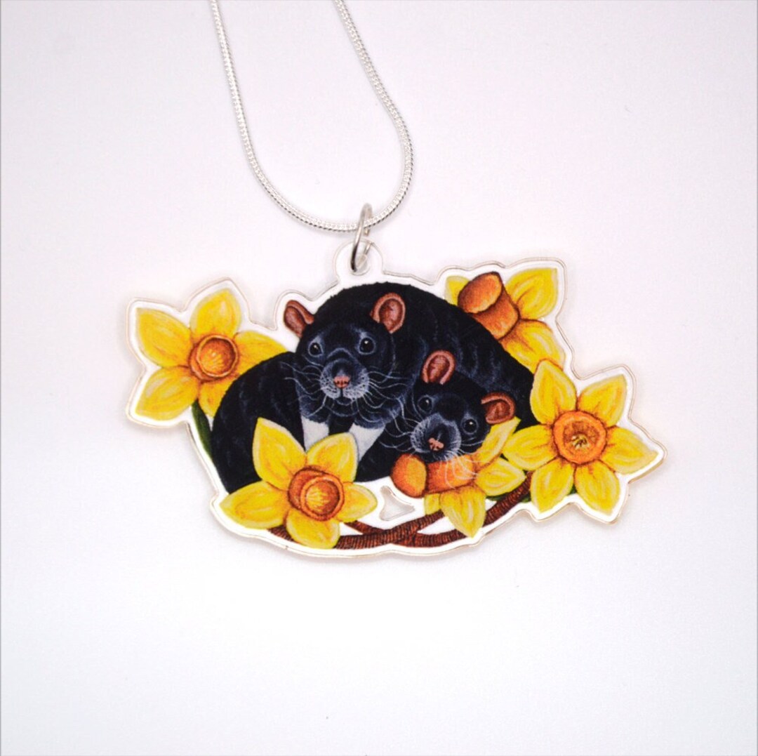 Rat Friends Necklace, Two Rats Snuggling Amongst the Daffodils, Pet Rat ...