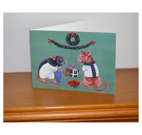 Christmas Jumper Greetings Card, Greetings Card Featuring Pet Rats, Christmas Card, Xmas, Celebrations, Hairless Rat and Grey Hooded Rat