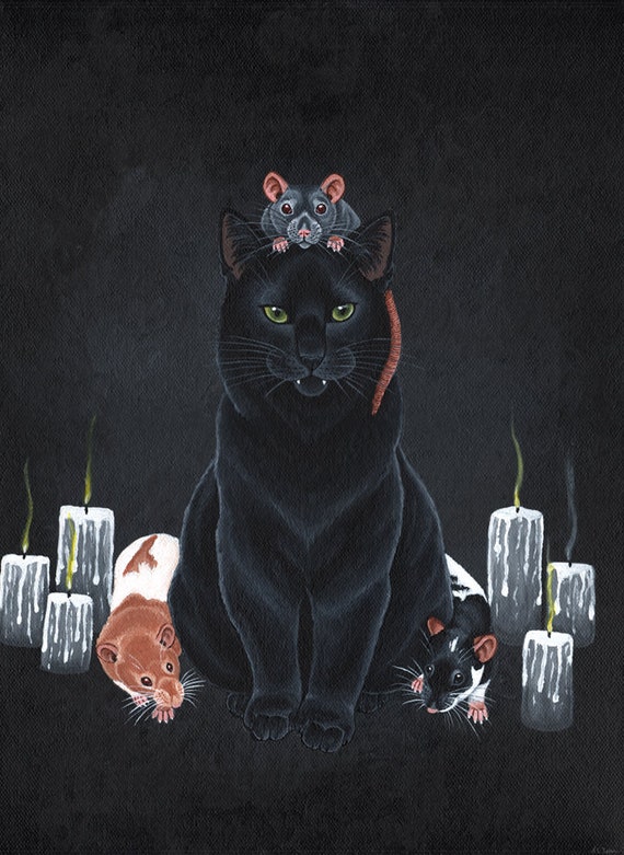 Fée gothique avec son chat noir